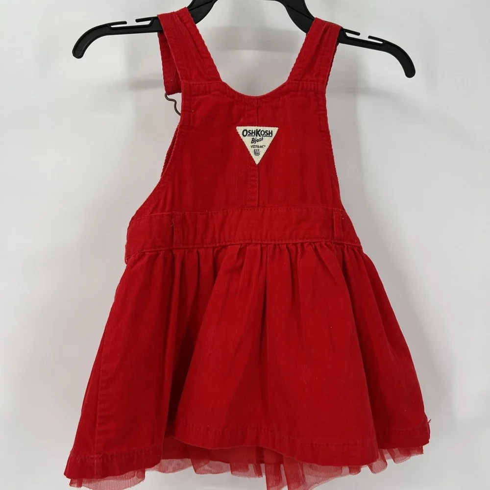 OshKosh B'gosh‎ Vestbak Girls 2T Red Corduroy Overall Jumper Dress Tulle Plaid